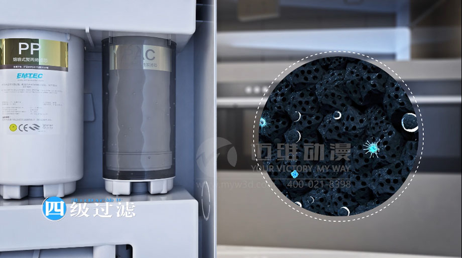 凈水器三維動畫案例展示：出水就可以直接喝的反滲透直飲水機。(圖7)