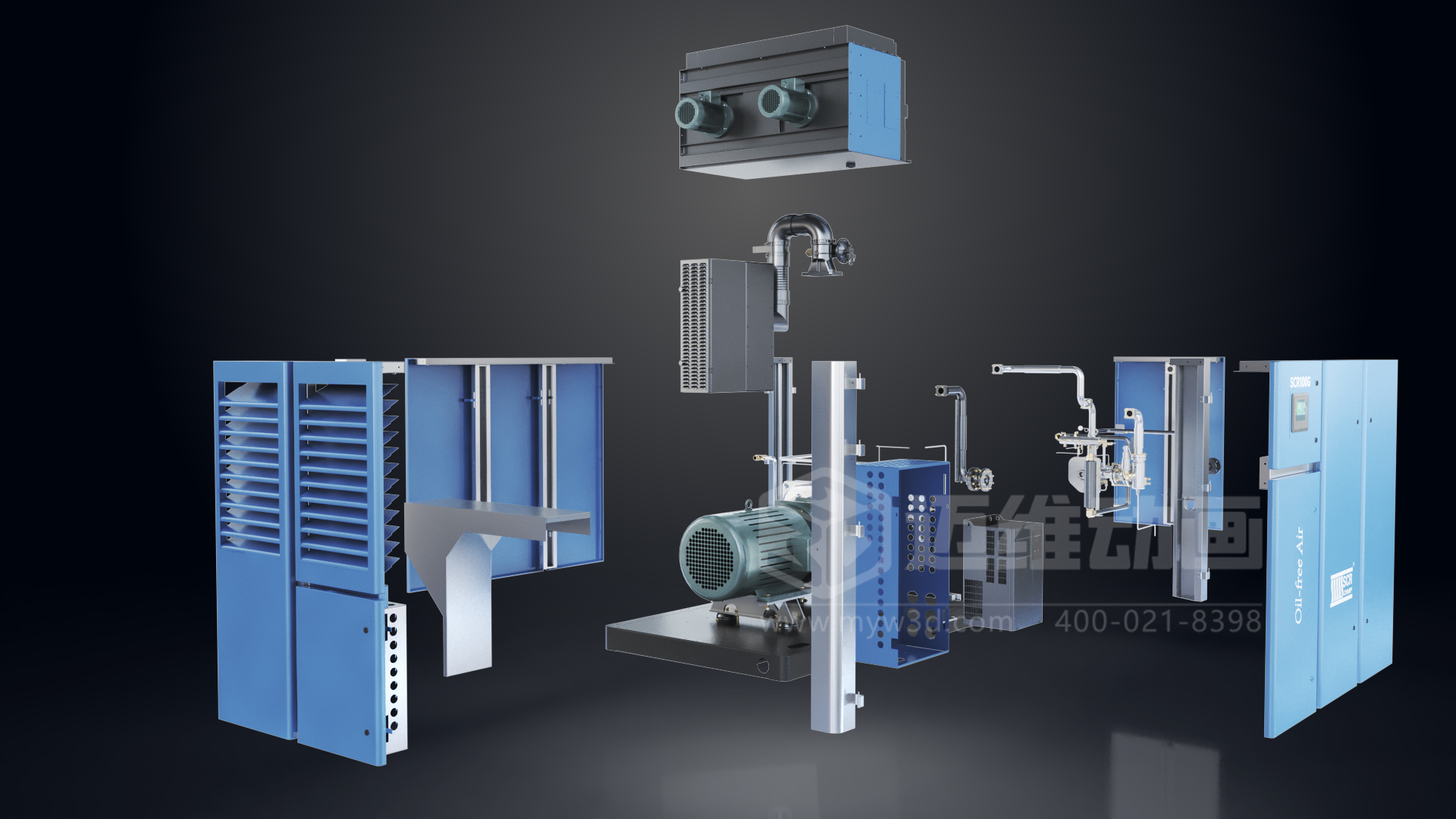 無油螺桿空壓機(jī)三維動畫展示(圖2) 無油螺桿空壓機(jī)三維動畫展示(圖2)