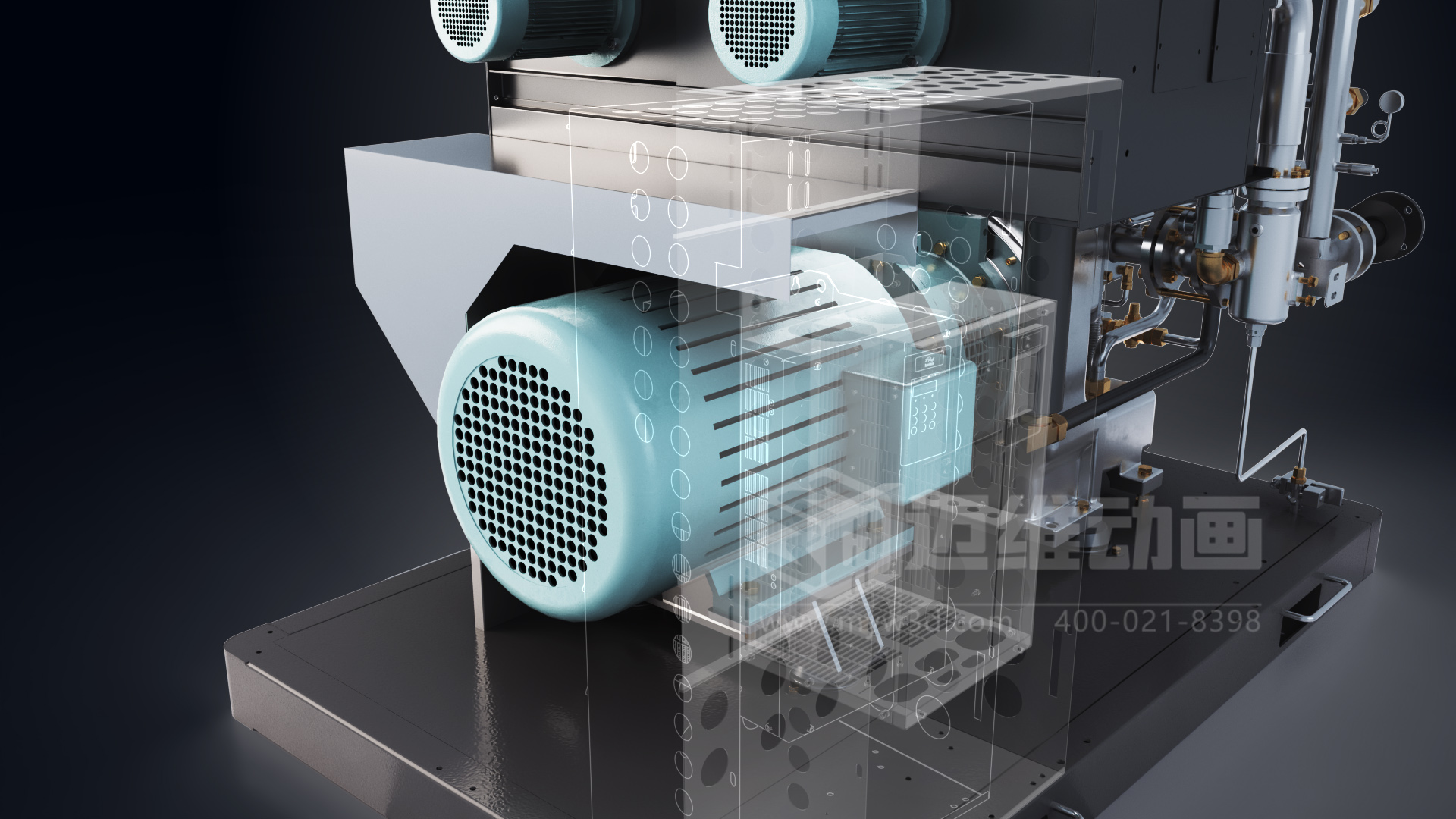 無油螺桿空壓機(jī)三維動畫展示(圖3) 無油螺桿空壓機(jī)三維動畫展示(圖3)