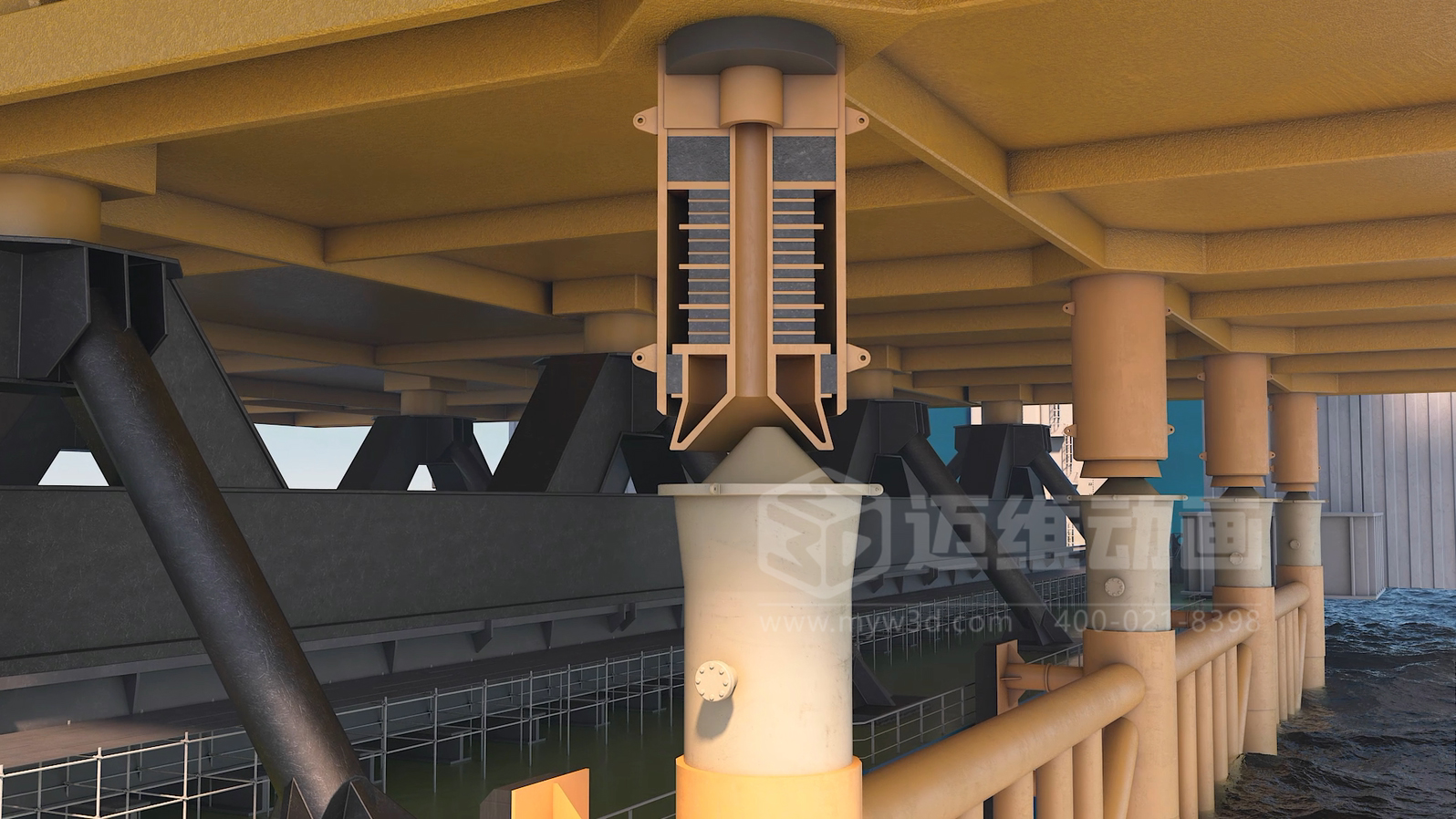 3萬噸級(jí)平臺(tái)浮托安裝三維動(dòng)畫展示(圖6) 3萬噸級(jí)平臺(tái)浮托安裝三維動(dòng)畫展示(圖6)